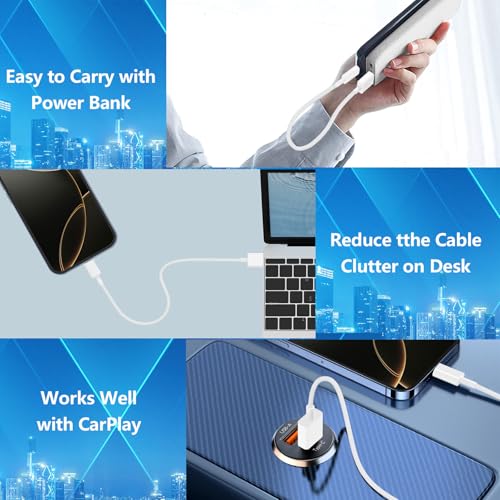 [Apple MFi Certified] Short iPhone 17 Charger Woven, 5Pack 8Inch Short USB-C Cable USB to Type-C Fast Charging Nylon Braided Cord Compatible with iPhone 17 16 15 Pro Plus Airpods PowerBank - color: A TO C White 8IN