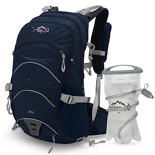 IX INOXTO 20L Hydration Backpack, Waterproof Hiking Internal Frame Backpacks with 2L Hydration Water Bladder and Rain Cover for Men, Lightweight Travel Daypack for Cycling,Camping,Ski (dark blue) - color: Dark Blue