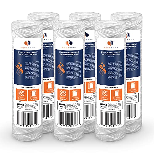 Aquaboon Whole House 5 Micron 10 x 2.5 String Wound Sediment Water Filter Cartridge Replacement Compatible with Well Water Filter WHKF-WHSW, 6-Pack - size: 6 Count (Pack Of 1)