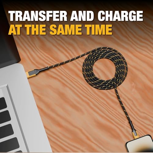 DEWALT Heavy Duty USB to USB C Cable, Jobsite TypeC Cable, High Speed, 10ft | USBA to Type-C, Fast Charge USBC Fast Charging Cord for iPhone 17/16/15 Pro Max MacBook iPad Samsung Galaxy - size: 10 ft