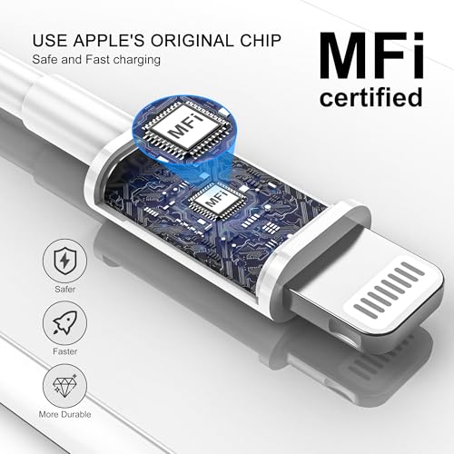iPhone Car Charger Cord, USB to Lightning Cable for CarPlay, 3FT White | For Apple iPhone 14/13/12/11 Series, USB A to Lightning Charging Cable, Fast Charging and Data Transfer - color: White, size: 3FT