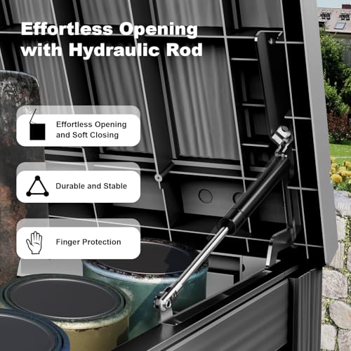 200 Gallon Waterproof Outdoor Storage Box, UV Resistant Resin Deck Box with Hydraulic Rod for Reinforced Stability, Perfect for Patio, Garden, and Pool（Black，200 Gallon） - color: Black, size: 200 Gallon
