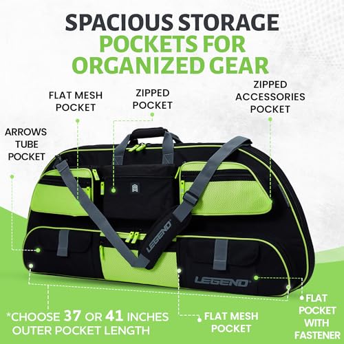 LEGEND Apollo Soft Bow Case - Compound Bow Case with Multiple Storage & Foam Padding, Lightweight Bow and Arrow Case for Archery Accessories, Bow Bag with Arrow Tube Pocket - 40" & 44" - color: Black / Green, size: 40in Inside Length