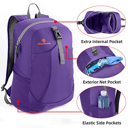 sinotron 22L Lightweight Packable Hiking Backpack, Small Hiking Backpack Day Pack for Women Men Travel Camping Vacation - color: Purple