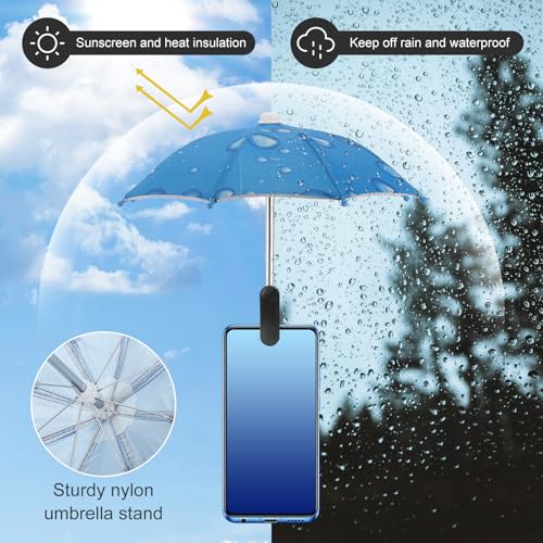 Phone Umbrella - Adjustable Cell Phone Umbrella Sun Shade with Stable Clip Universal Mini Cellphone Shade Cover for Beach/Pool/Outdoor, Blue - color: Blue