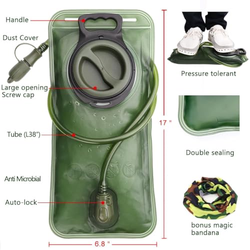 Hydration Bladder, 1.5-2-3L Water Bladder for Hiking Backpack, BPA-Free Leak Proof Water Reservoir Storage Bag, Water Pouch Hydration Pack for Camping Cycling Running - color: 2.5L-Water Bladder-Military Green