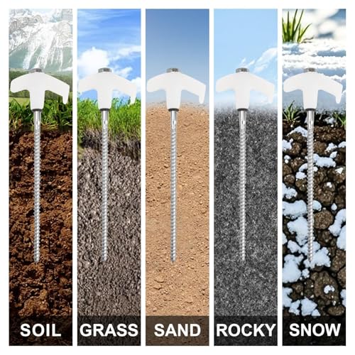 20 Pcs Tent Stakes Heavy Duty, 8 in Ground Anchors Screw in, Grow in the Dark Screw in Tent Stakes, Camping Stakes with Storage Box, Threaded Tent Spikes with Hex Head Driver and Stake Puller - color: Luminous White 20 pcs
