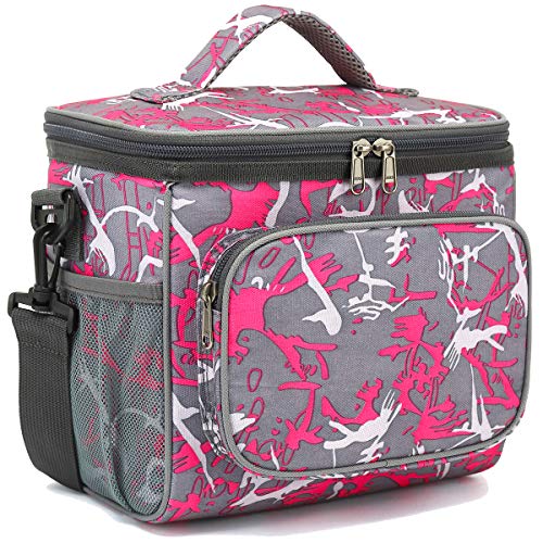 FlowFly Insulated Reusable Lunch Bag Adult Large Lunch Box for Women and Men with Adjustable Shoulder Strap,Front Zipper Pocket and Dual Large Mesh Side Pockets,Graffiti - color: Graffiti