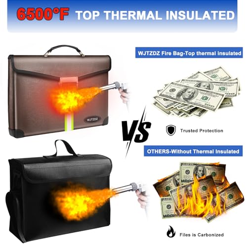 6500°F Fireproof Document Bag with Lock,Upgraded Fireproof/Waterproof Money Bag with Zipper/Reflective Strip,Storage Pouch for A4 Letter Size Document,Cash,Cell Phone,Passport - color: Brown, size: X Large Size