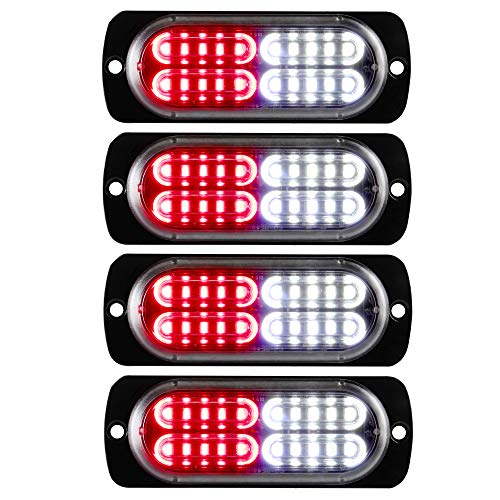 12-24V 20-LED Super Bright Emergency Strobe Warning Caution Hazard Construction Waterproof Flashing Strobe LED Light Bar Surface Mount for Car Truck SUV Van (Red White) - color: Red&White