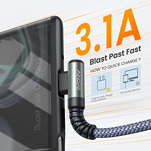 AINOPE 2-Pack USB to USB C Cable 3.1A Fast Charge, [3.3FT+10FT] Right Angle Type C Charging Cable, Durable Nylon Braided USB C Cable Fast Charge Compatible Galaxy S10 S9 S8 Plus S21, LG V30,V20,G6 - color: Grey, size: 3.3FT+10FT