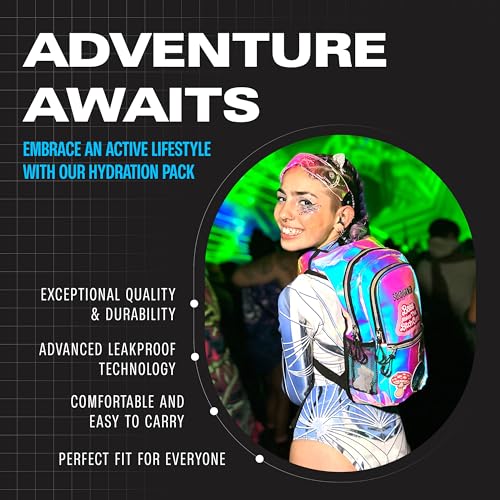 Sojourner Hydration Pack, Hydration Backpack - Water Backpack with 2l Hydration Bladder, Festival Essential - Rave Hydration Pack Hydropack Hydro for Hiking, Running, Biking, Festival Gear - color: Holographic - Blue