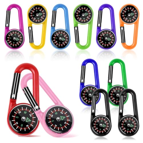 12 Pcs Mini Compass Keychain for Kids Bulk, Small Pocket Magnetic Compass Survival Hiking for Outdoor Survival Camping Party Backpacking Accessory - color: Multicolor