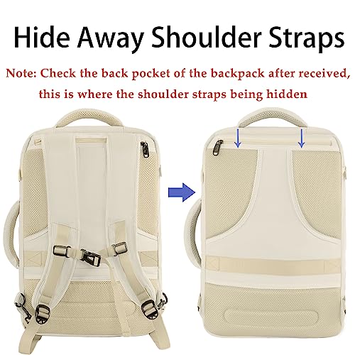 MATEIN Beige Travel Backpack Women, Carry on Bag with Hidden Shoulder Strap | Expandable Weekender Daypack, Large Capacity, Adjustable Shoulder Strap, Lightweight, Waterproof, Anti-Theft, Travelling Gift - color: Light Beige, size: X-Large