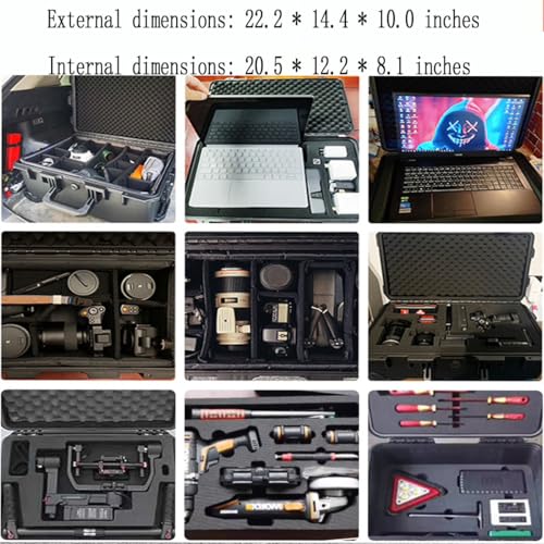 22" L x 14" W x 9" H Large Hard Case with Foam, Portable Rolling Hard Case with Wheels, Waterproof Shockproof Dustproof, Suitable for Cameras, Lenses, Camcorder, Instrument, Telescopes - size: 22 Inch