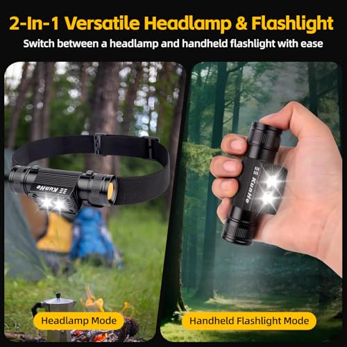 KunHe 2 Pack Rechargeable Headlamp Aluminum Alloy LED USB-C Headlight IP44 Waterproof Three Brightness Modes Suitable for Camping Hiking Hunting Maintenance and Dog Walking