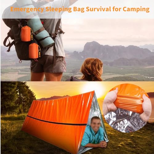 Waterproof Emergency Sleeping Bag with Whistle, 2 Pack Mylar Thermal Bivy Sack for Survival, Camping, Hiking with Emergency Blankets, Survival Kit Supplies - color: 4 PACK