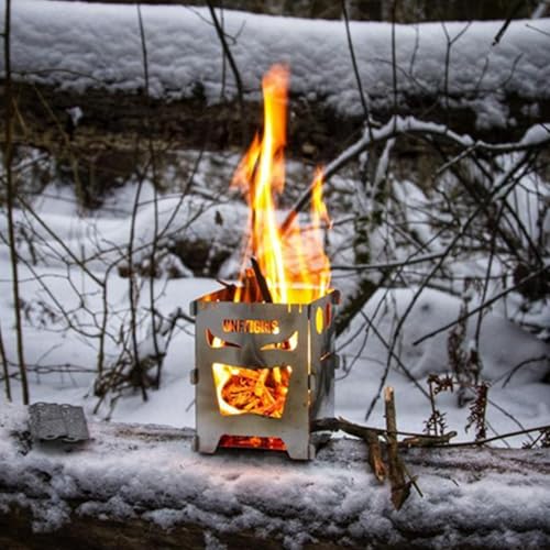 OneTigris Camping Backpacking Stove Portable Foldable Burning Wood Stove for Outdoor Hiking Picnic BBQ,Stainless Steel (Medium)