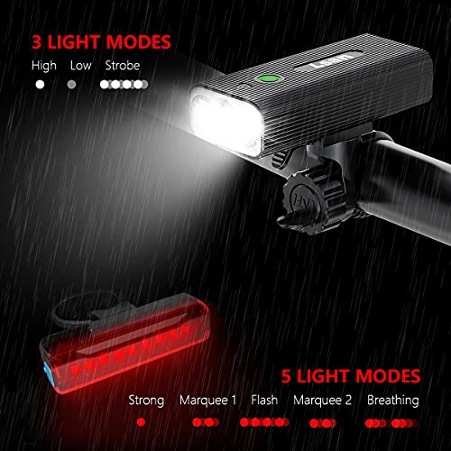 1200 Lumens Bike Lights for Night Riding,Super Bright Bike Lights Front and Back,USB Rechargeable Bicycle Light,3 LED Bike Headlight with Power Bank Function,IPX5 Waterproof,3+5 Light Modes