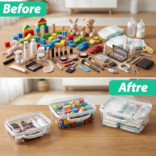 3 Pack Deep Clear Hard Shell Zipper Cases with Handle (White) | Travel Toiletry Bag, Waterproof 1.2mm PET Hard Plastic Pouches, Organizer Box for Makeup, Toy, Snack, Stationery, Diaper - color: White Handle(L+M+S)