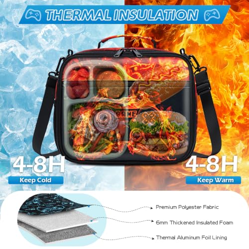 DIGOBAY Insulated Lunch Box for Kids Boys Cool Luminous Gamer Lunch Bag - color: Yellow Flame