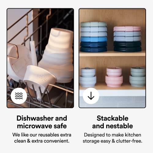 STOJO Collapsible Travel Cup Gift Set With Straw - 2-Pack, Mint Green & Quartz White, 16oz / 470ml - Reusable To-Go Pocket Size Silicone Cup for Hot and Cold Drinks - Microwave & Dishwasher Safe