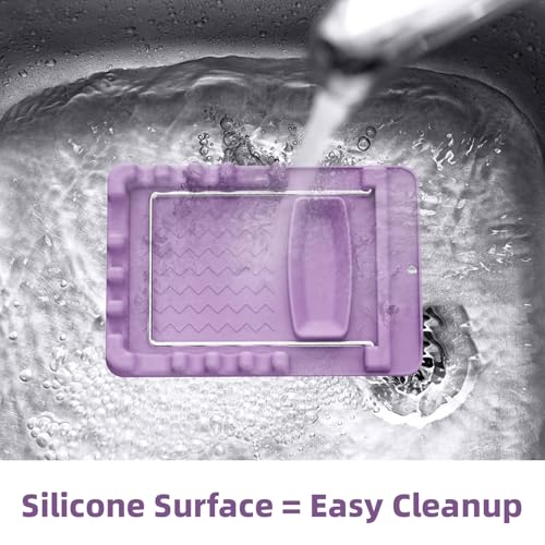 Silicone Utensil Rest with Foldable Stainless Steel Lid Holder – Multi-Slot Spoon & Spatula Holder, Heat Resistant, Non-Slip Rubber Feet, Dishwasher Safe, Space-Saving Kitchen Tool - color: Purple