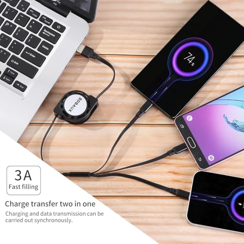 SDBAUX Multi Charging Cable,USB A to 3 in 1 Retractable Mini/Type-C/Micro Port Fast Charger Cord for iPhone 17 16 15 14 13 12 Pro Max,Galaxy S23/S22/S20,Cell Phones Tablets Universal Use (Black) - color: Black