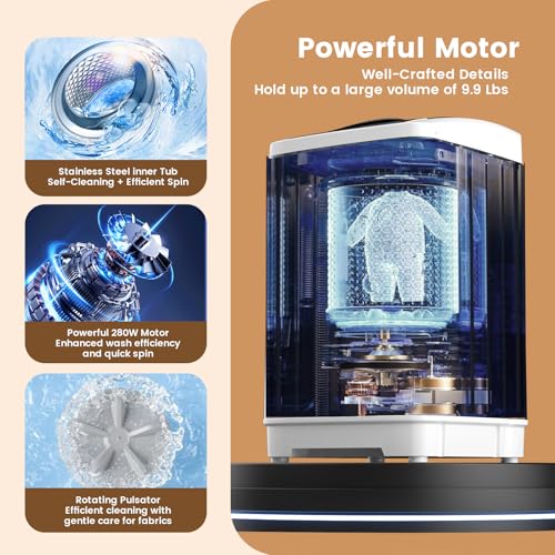 BANGSON 1.08 Cu.Ft Portable Washing Machine for Apartments, White | Full-Automatic washing Machine with 8 Programs 6 Water Levels, Drain Pump and LED Display, Compact Washer for RV, Home - size: 1.08cu.ft