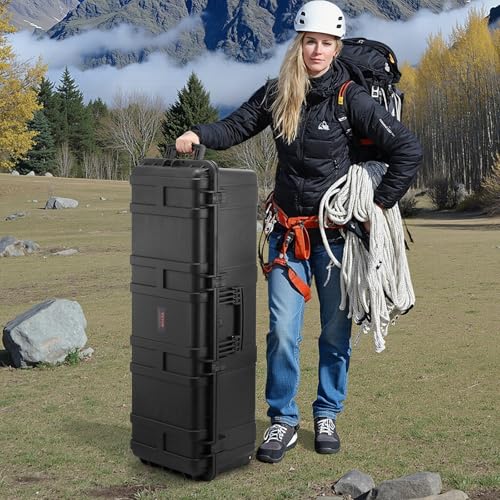 VEVOR Dry Box, Waterproof Hard Case with Pre-Cut Foam, 44 x 16 x 13.5inch | For Travel, Hunt, Cameras, Double-layer Anti-theft Design, Retractable Pull Handles, Easy to Move & Carry, IP67 Waterproof - size: 112x41x34 cm