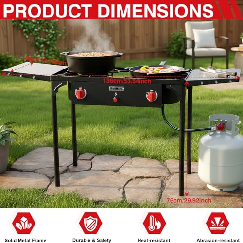 Bestfire 2 burner Camping Stove with Auto Ignition Button,Side Shelves & Regulator150,000 BTU High Pressure Gas Stove Propane Burner With Removable Legs for Outdoor BBQ&Backyard Cooking Camping Home - style: 2 burner without windpanel