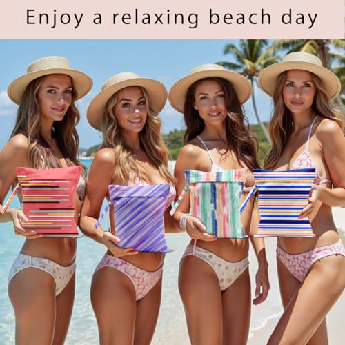 Wet Bag, 4Pcs Wet Dry Bag Set, Reusable Waterproof Bags with Bold Striped Patterns for Women, Practical for Pool Days & Daily Essentials Storage - color: Bold Striped Pattern Collection