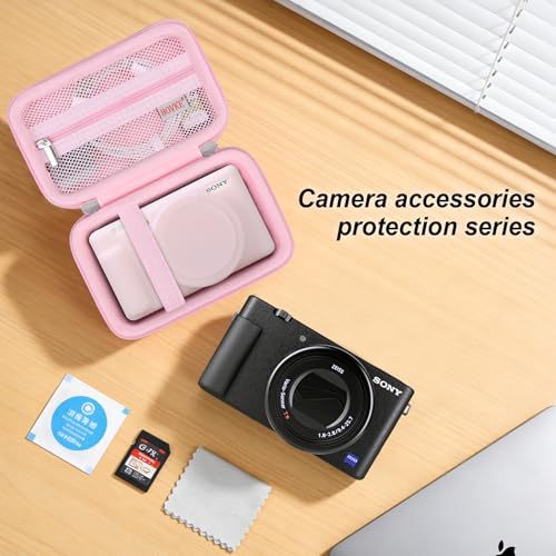 BOVKE 2-in-1 Camera Case Bundle Set for Sony ZV-1 Digital Camera, Pink | Shockproof EVA Hard Case & Anti-Slip Soft Silicone Skin Cover w/Removable Lens Cap, Sony ZV-1 Camera Protection Bundle Kit - color: Pink