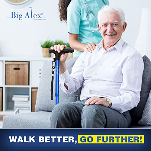 BigAlex Folding Walking Cane with LED Light,Pivoting Quad Base,Adjustable Walking Stick with Carrying Bag for Man/Woman (Alloy Base) - color: Blue(30"-35")