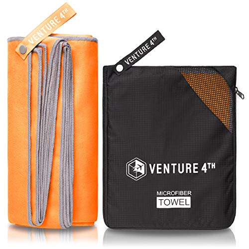 VENTURE 4TH Quick Dry Travel Towel, Ultra Soft Microfiber - 3 Sizes - color: Orange Gray, size: 60.00" x 31.50"