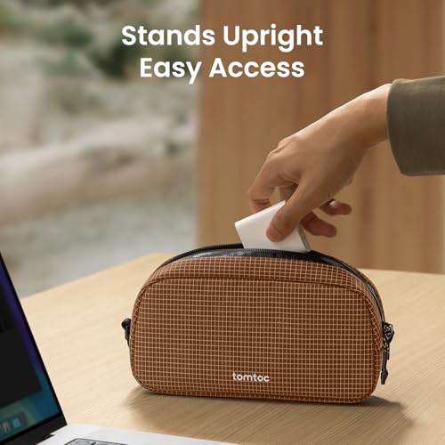 tomtoc Electronics Organizer Travel Case Performance, Cable Tech Pouch - color: Brown Plaid, size: Small