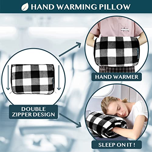 PAVILIA Travel Blanket Pillow, Soft Airplane Blanket 2-in-1 Combo Set, Plane Blanket Compact Packable, Flight Essentials Car Pillow, Travelers Gifts Accessories, Backpack Strap, 60x43 Checker White - color: Checker White