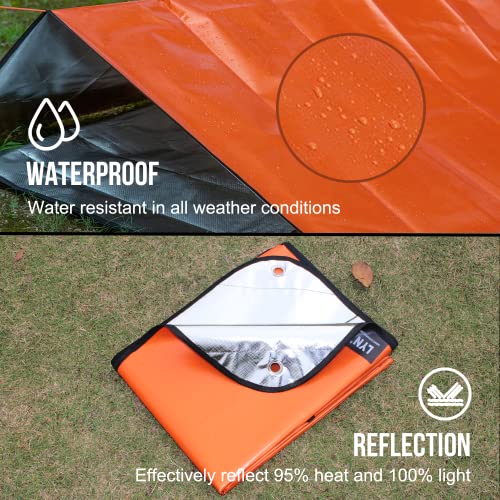 LYN Heavy Duty Emergency Blanket Survival Gear Waterproof Insulated Blanket Emergency Tarp for Camping, Hiking, Bushcraft - color: Orange Red
