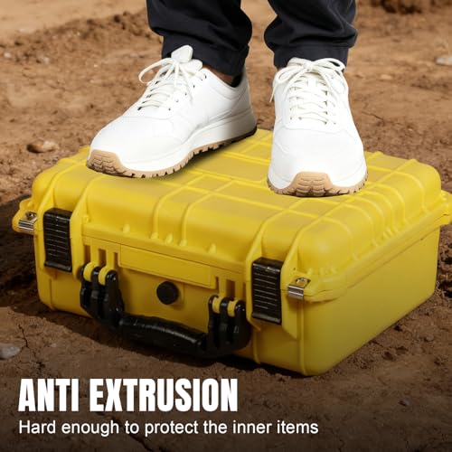 Jack Boss Waterproof Hard Camera Case with Pre-cut Foam,Yellow | Portable Protective Hard Shell Case With Updated Plastic Material,Fit Drones,Camera,Equipments,16x12.8x6.8 Inch - color: YELLOW, size: 16x12.8x6.8 in