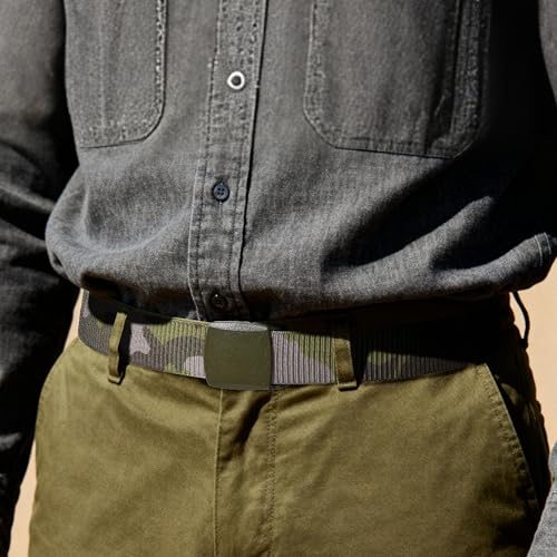 Mile High Life | Nylon Web Belt | Outdoor Military Belt | TSA Safe Buckle Plastic/Metal - color: Camo Green