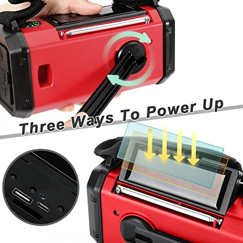 Emergency Weather Radio with NOAA,10000mAh Solar Hand Crank Radio,AM FM - color: Red 10000mAh