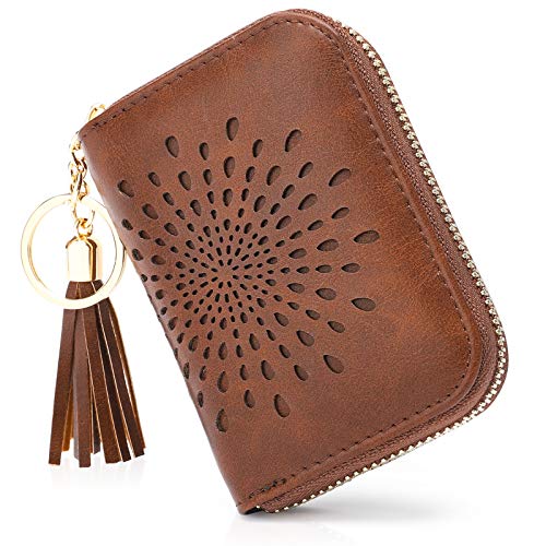 APHISON RFID Credit Card Holder Zipper Card Case Keychain Small Wallet for Women 1927 COFFEE - color: 0-2COFFEE（single zip）