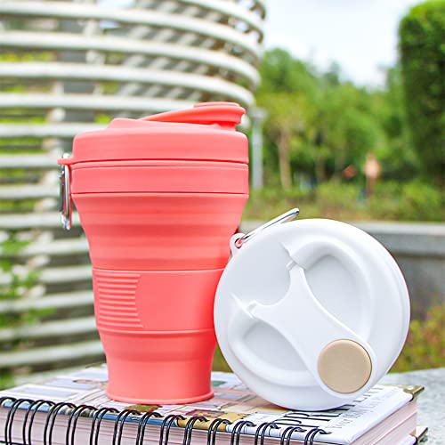 Silicone Coffee Cup with Straw lid Collapsible Cups for Traveling 20oz Lightweight Folding Water Mug for Picnic Hicking Camping Climbing - color: Khaki