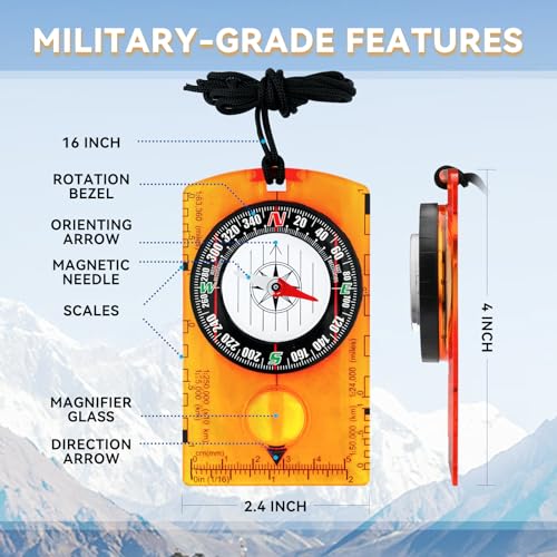 Compass Military Grade, Precision Navigation Compass for Hiking - color: orange