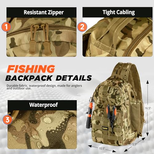 PLUSINNO Fishing Backpack with Rod & Reel Combos, Fishing Gear Kit - color: Khaki Camo Backpack With Rod and Reel Combo