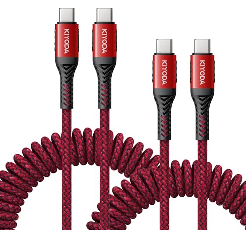 Coiled USB C Cable 2Pack USB C to C Cable for Car USB-C Fast Charging Cord | 3FT/6FT Braided USB C to USB C Cable for iPhone 17 16 15, iPad, Samsung Galaxy, Google Pixel and More USB C Device-Red - color: Red, size: 3FT&6FT, style: USB C to USB C