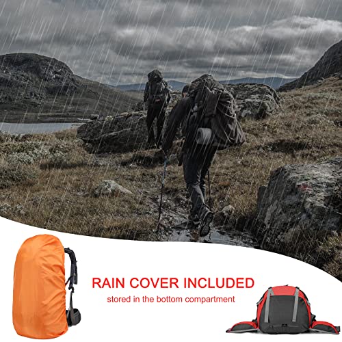 Loowoko 50L Hiking Backpack with Rain Cover for Both Men & Women - color: Red