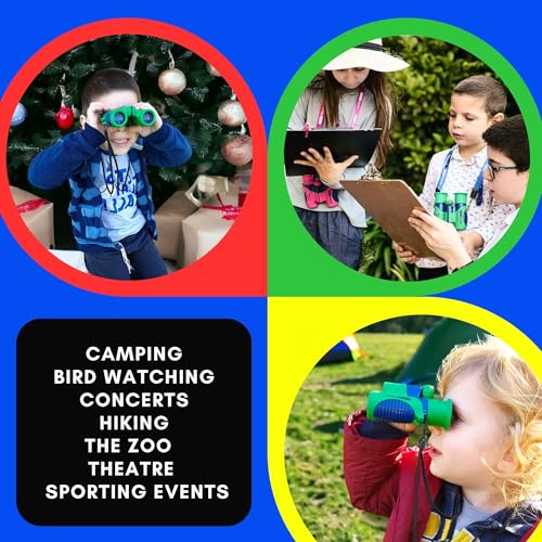 Living Squad Kids Blue Binoculars 8x21 - Kids Age 3-12, Shock Proof Compact Binoculars Set with High Resolution Optics Toys for Bird Watching, Stargazing, Hunting, Hiking, with Case, Neck Strap