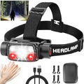 Headlamp Rechargeable, 2000 Lumen Motion Sensor LED Head Lamp with Red Light for Adults, 4000 mAh Battery Powered Super Bright USB C Hard Hat Headlight Forehead for Camping Hunting Hiking Running - size: 9 modes