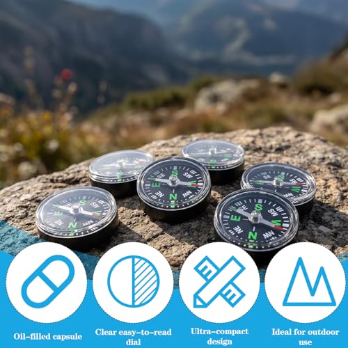 20 Pcs Mini Button Compass Hard Shell, Liquid Filled Button Compass for Hiking Survival Watch Band Paracord Camping Outdoor Activities Accessory Gear 3/4 Inch (20mm)